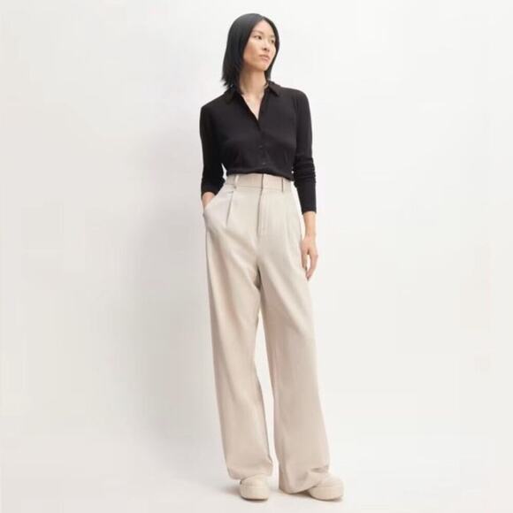 Everlane The Way-High Drape Pant Sandstone Cream Tan Trousers NWT Size 16S Short - Picture 8 of 9